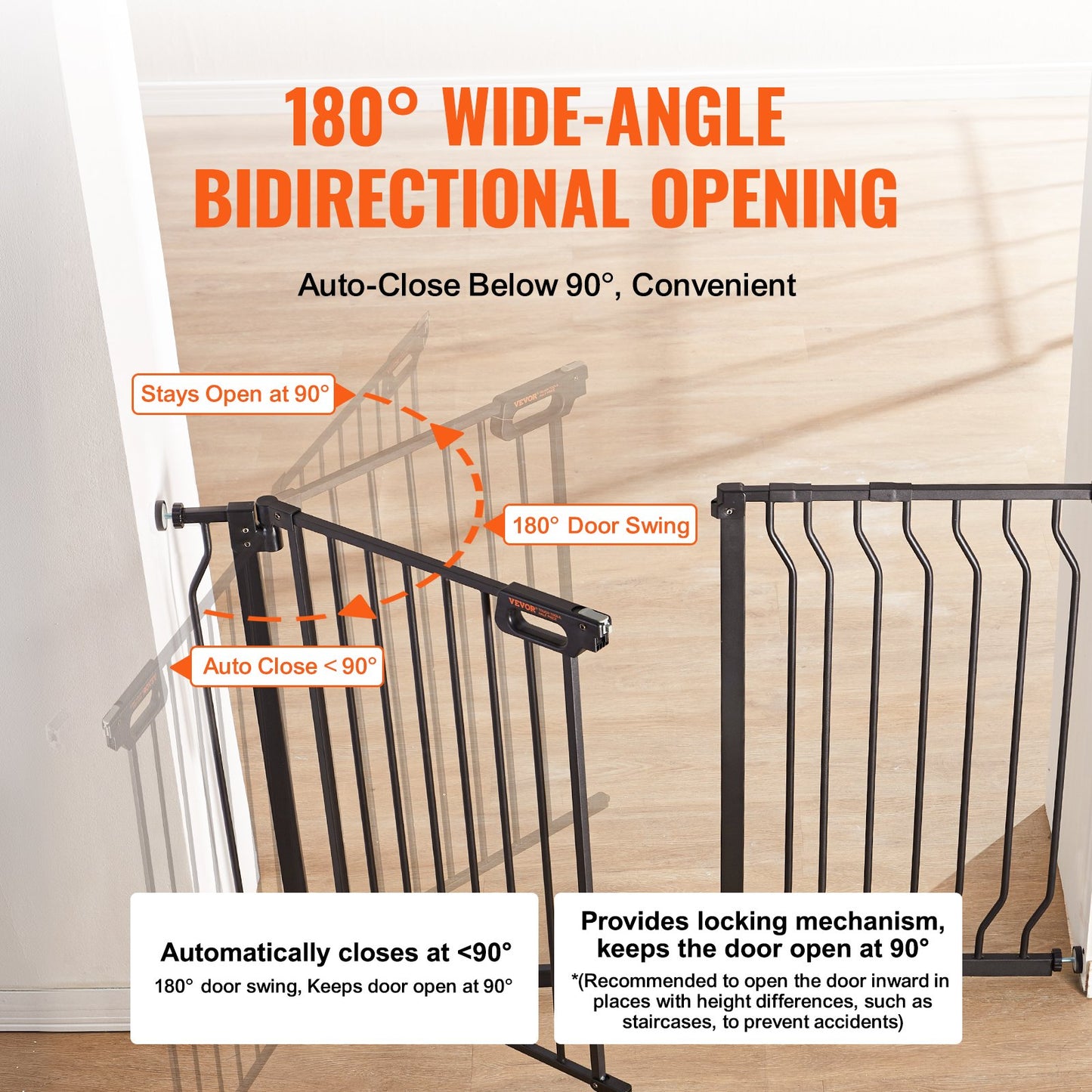 Baby Gate, 29.5"-48.4" Extra Wide, 30" High, Dog Gate for Stairs Doorways and House, Easy Step Walk Thru Auto Close Child Gate Pet Security Gate with Pressure Mount Kit and Wall Mount Kit, Black