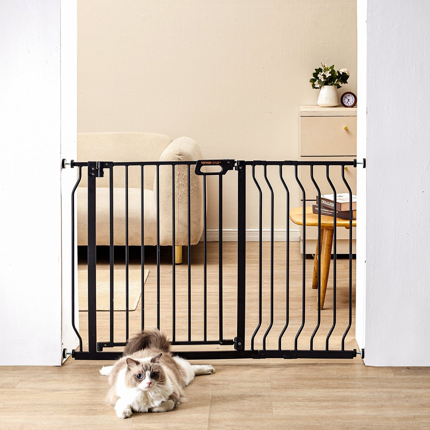 Baby Gate, 29.5"-48.4" Extra Wide, 30" High, Dog Gate for Stairs Doorways and Houses, Easy Step Walk Thru Auto Close Baby Gate Pet Security Gate with Pressure Mounting Kit and Wall Mounting Kit, Black