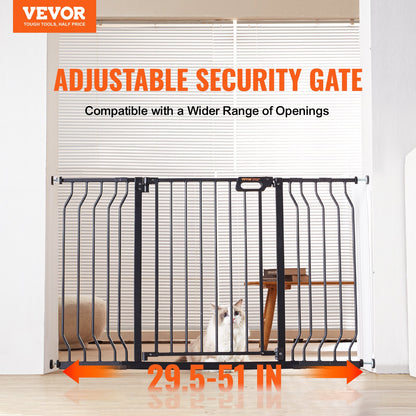 Baby Gate, 29,5"-53" extra bred, 30" hög, hundgrind för trappor dörröppningar och hus, Easy Step Walk Thru Auto Close Barnport Pet Security Gate med tryckmonteringssats och väggmonteringssats, svart