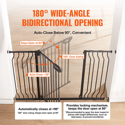 Baby Gate, 29,5"-53" extra bred, 30" hög, hundgrind för trappor dörröppningar och hus, Easy Step Walk Thru Auto Close Barnport Pet Security Gate med tryckmonteringssats och väggmonteringssats, svart