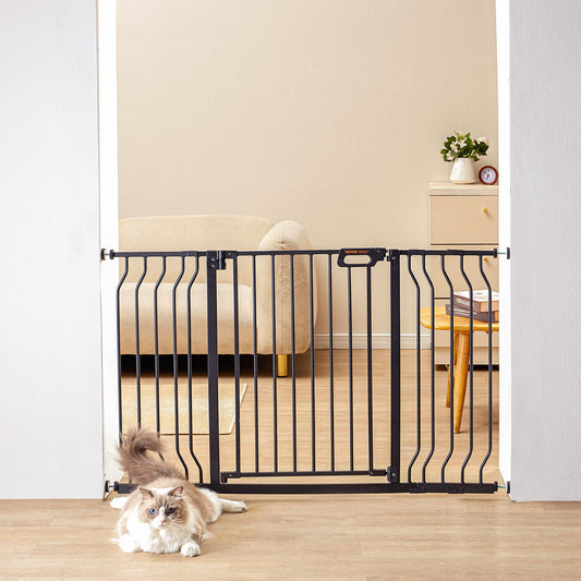 Baby Gate, 29,5"-53" extra bred, 30" hög, hundgrind för trappor dörröppningar och hus, Easy Step Walk Thru Auto Close Barnport Pet Security Gate med tryckmonteringssats och väggmonteringssats, svart