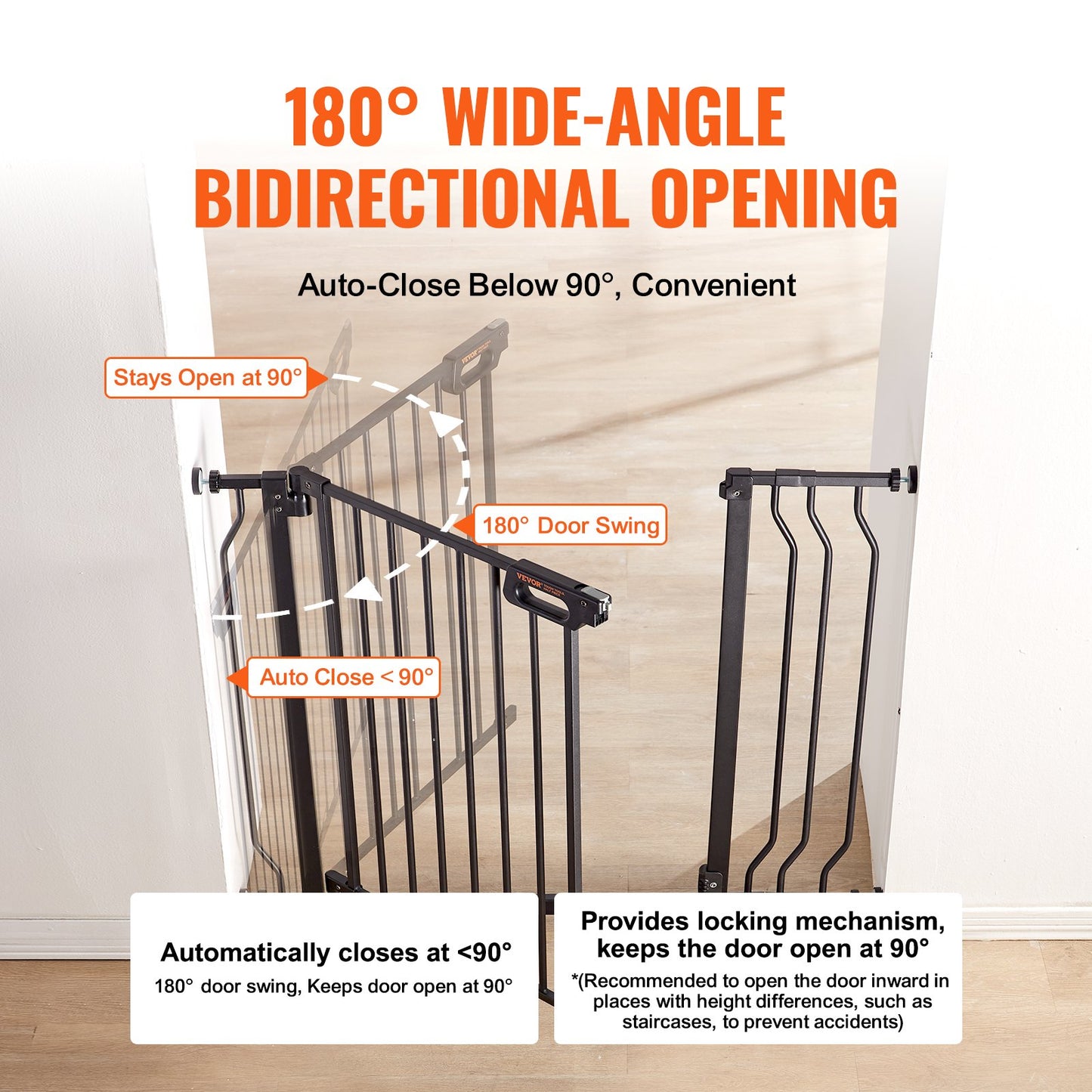 Babygitter, 74,5–99,1 cm extra breit, 76,2 cm hoch, Hundegitter für Treppen, Türen und Häuser, Easy Step Walk Thru, Auto-Close-Babygitter, Haustier-Sicherheitstor mit Druckmontagesatz und Wandmontagesatz, Schwarz