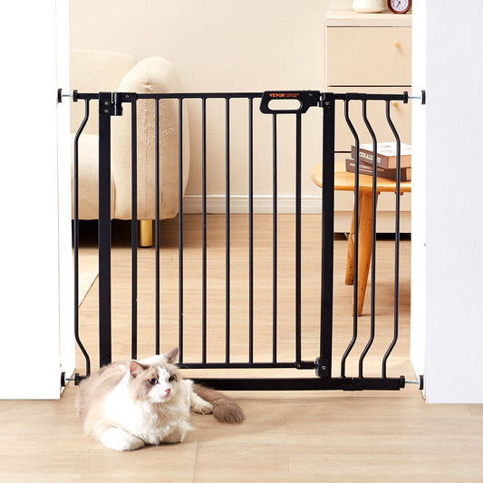 Baby Gate, 29,5"-39" extra bred, 30" hög, hundgrind för trappor dörröppningar och hus, Easy Step Walk Thru Auto Close Barnport Pet Security Gate med tryckmonteringssats och väggmonteringssats, svart