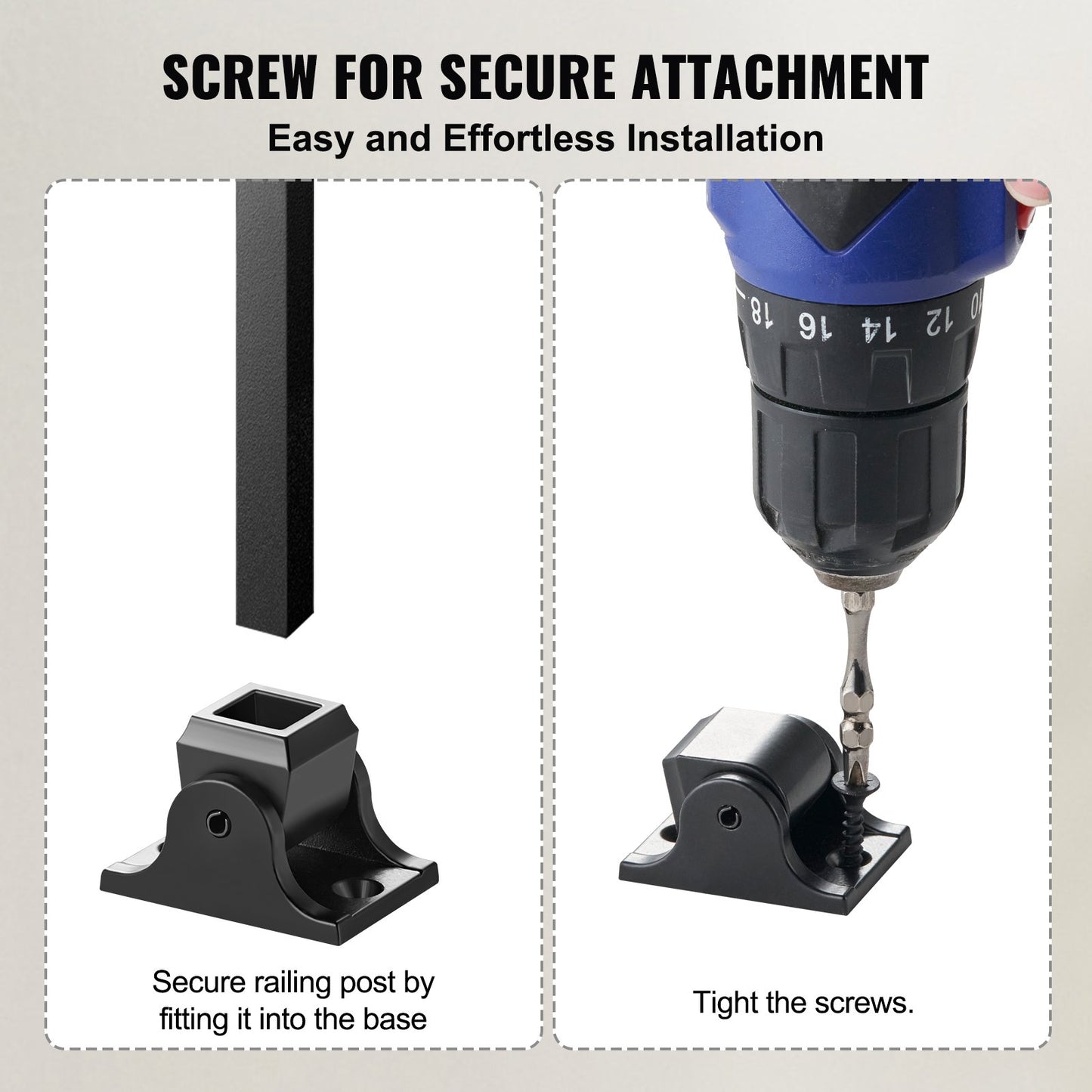 Aluminiumlegering Baluster Skor Fyrkantiga Balusters Baluster Smidesspindlar för trappor Sned Shoes med skruvhål för användning med 1/2 tums trappan Balusters, Spray Coated Black (50 st)