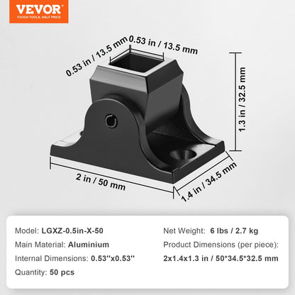 Aluminiumlegering Baluster Skor Fyrkantiga Balusters Baluster Smidesspindlar för trappor Sned Shoes med skruvhål för användning med 1/2 tums trappan Balusters, Spray Coated Black (50 st)