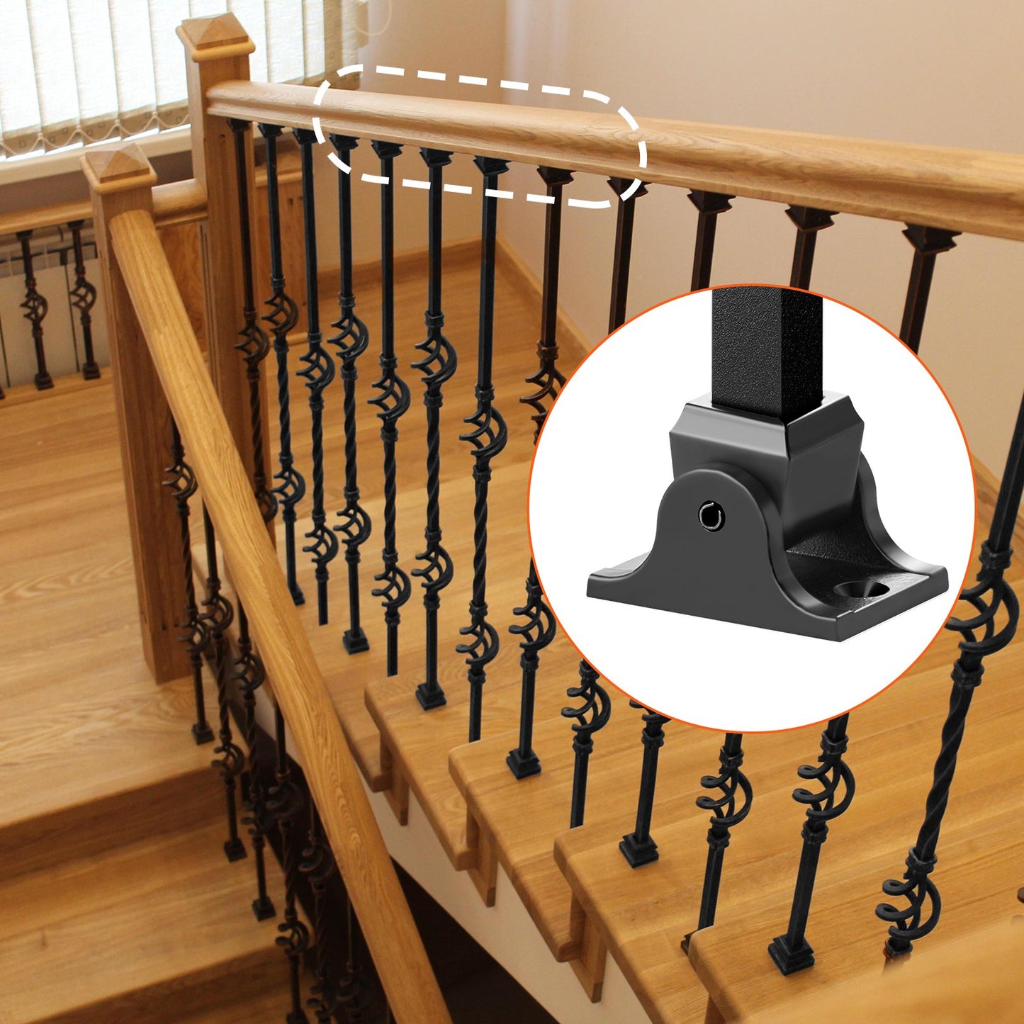 Aluminum Alloy Baluster Shoes Square Balusters Baluster Wrought Spindles for Staircase Slant Shoes with Screw Holes for Use with 1/2 Inch Staircase Balusters, Spray Coated Black (50 Pcs)