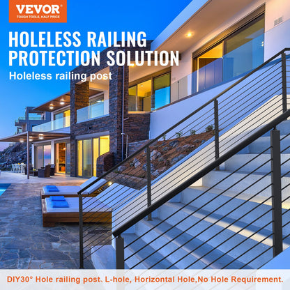 Cable Rail Post, 42 x 1.97 x 1.97", Level Deck Stair Post, Cable Handrail Post Stainless Steel Brushed Finish Deck Railing DIY Picket Without Holes Stair Railing Kit with Mounting Bracket Black