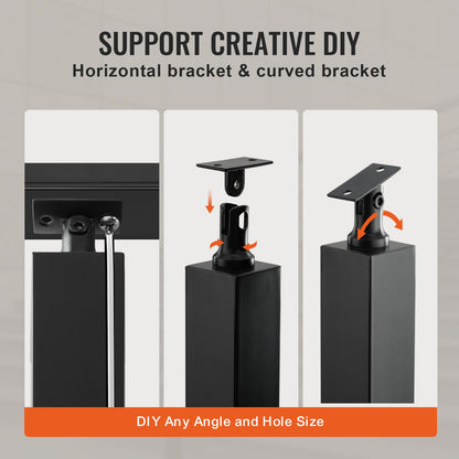 Cable Rail Post, 42 x 1.97 x 1.97", Level Deck Stair Post, Cable Handrail Post Stainless Steel Brushed Finish Deck Railing DIY Picket Without Holes Stair Railing Kit with Mounting Bracket Black