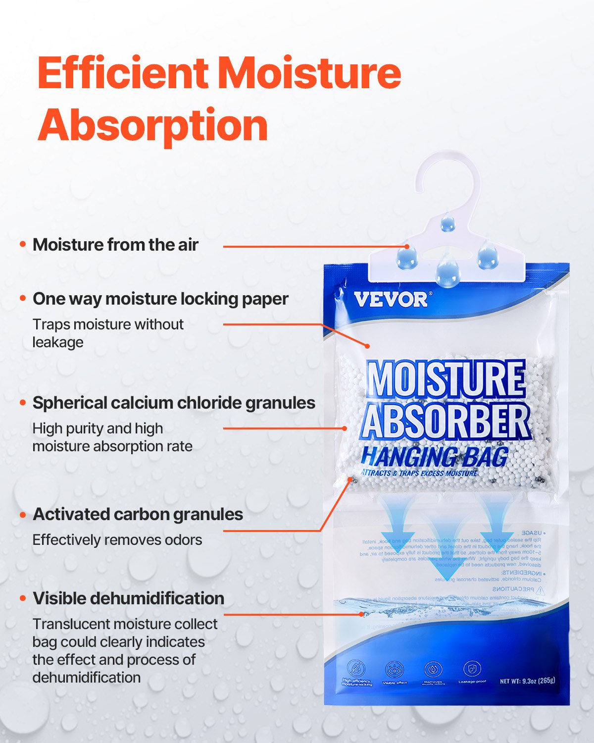 Hanging Moisture Absorber, 9.3 oz Hanging Closet Dehumidifier Bags(10 Packs), Fragrance Free Moisture Bags in Wardrobes, Bedrooms, Bathrooms
