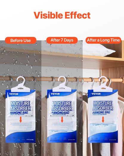 Hanging Moisture Absorber, 9.3 oz Hanging Closet Dehumidifier Bags(10 Packs), Fragrance Free Moisture Bags in Wardrobes, Bedrooms, Bathrooms