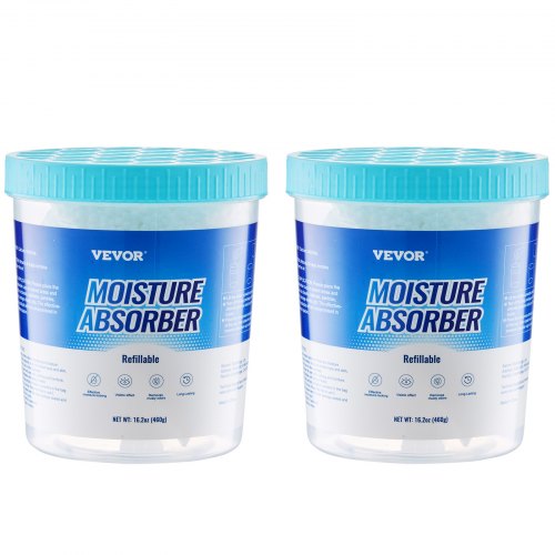 Moisture Absorber Bucket, 2 Packs 16.2 oz Hi-Capacity Moisture Absorber Bucket with 800ml Storage Area & Reusable Outer Bucket for Long-Term Use, Fragrance Free Moisture Absorber for Fresher Air