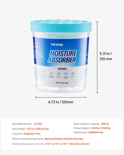 Moisture Absorber Bucket, 2 Packs 16.2 oz Hi-Capacity Moisture Absorber Bucket with 800ml Storage Area & Reusable Outer Bucket for Long-Term Use, Fragrance Free Moisture Absorber for Fresher Air