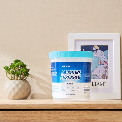 Moisture Absorber Bucket, 2 Packs 16.2 oz Hi-Capacity Moisture Absorber Bucket with 800ml Storage Area & Reusable Outer Bucket for Long-Term Use, Fragrance Free Moisture Absorber for Fresher Air