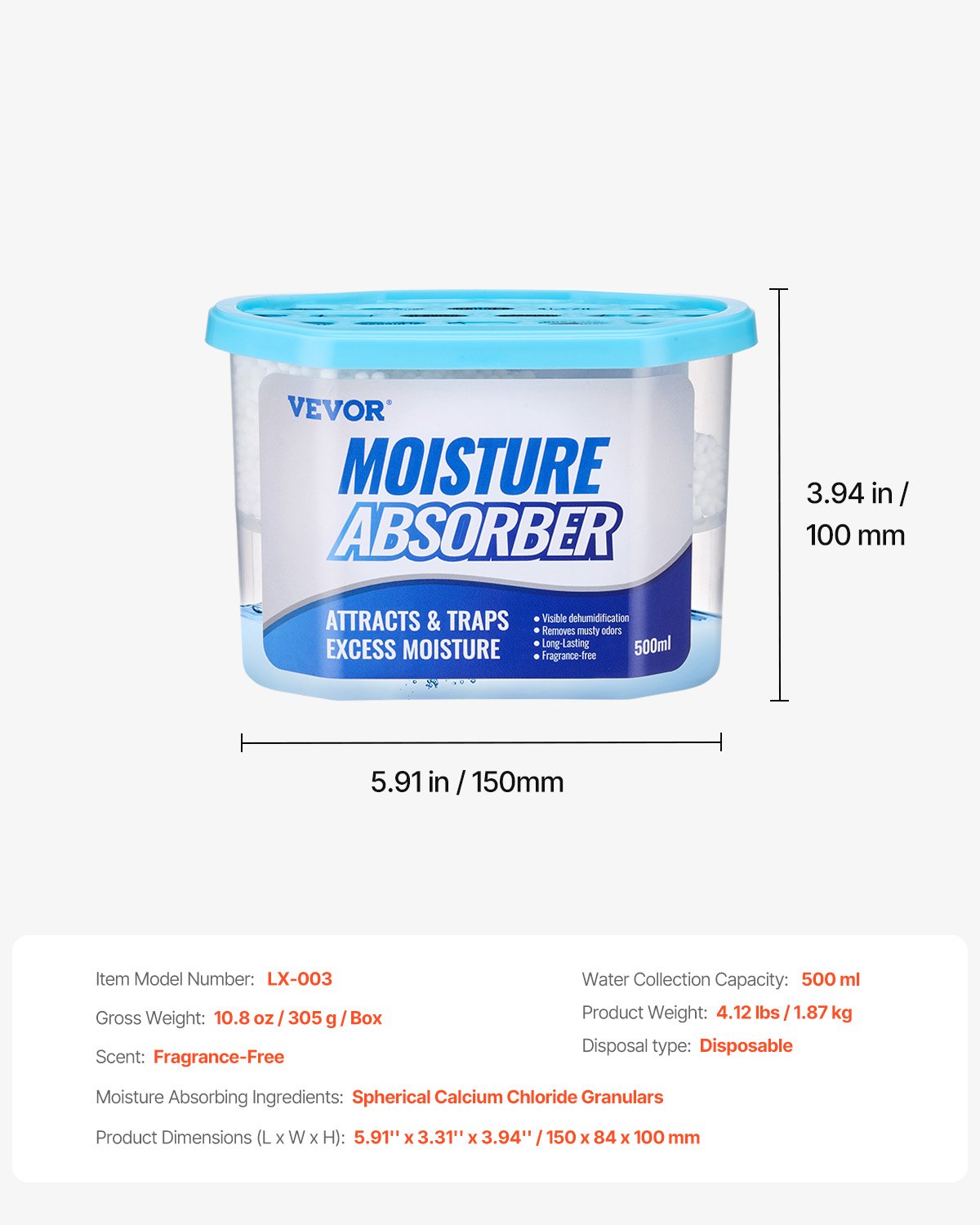 Moisture Absorber Boxes, 10.8 oz Humidity Absorber Boxes(6 Packs), Fragrance Free Dehumidifier Attracts Extra Moisture from Your Bathroom, Closet, and Kitchen