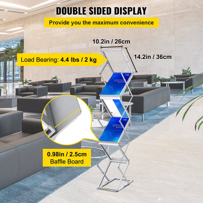 Foldable Magazine Display Rack, 6 Pockets Pop-Up Brochure Display Stand, Double-Sided Display Catalog Literature Holder Stand, Portable with Carrying Bag for Office Trade Show Exhibitions