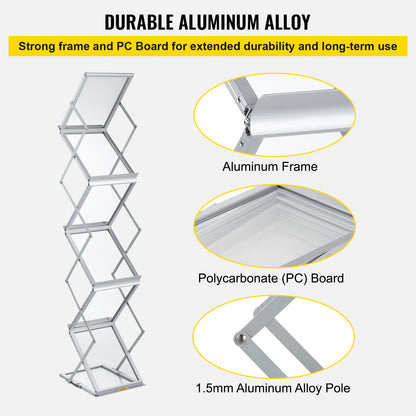 Prospektständer, 6 Fächer, Pop-Up-Zeitschriftenständer aus Aluminium, leichter Kataloghalter mit Tragetasche für Wohnzimmer, Hotel, Messe, Ausstellung, Büro