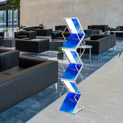 Foldable Magazine Display Rack, 6 Pockets Pop-Up Brochure Display Stand, Double-Sided Display Catalog Literature Holder Stand, Portable with Carrying Bag for Office Trade Show Exhibitions