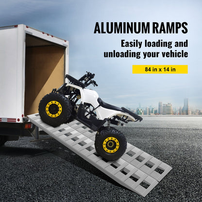 84"x14" Aluminum Loading Ramps 6000lbs Car Trailer Truck Hook End 1 Pair