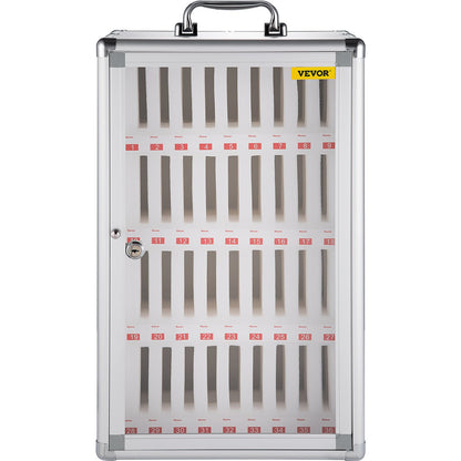 36 Slots Cell Phone Cabinet Silver Aluminum Alloy Pocket Chart Storage Locker Box with Portable Handle, Key Lock & Handwritten Tags, Wall Mounted for Classroom, Office, Gym