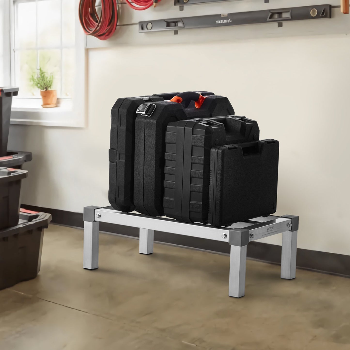 Aluminum Dunnage Rack, 24” x 14” Commercial Food Floor Rack, 8” Off the Floor, 1000 lbs Capacity Adjustable Aluminum Storage Rack, for Storage in Restaurants, Kitchens, Garages and Vehicles