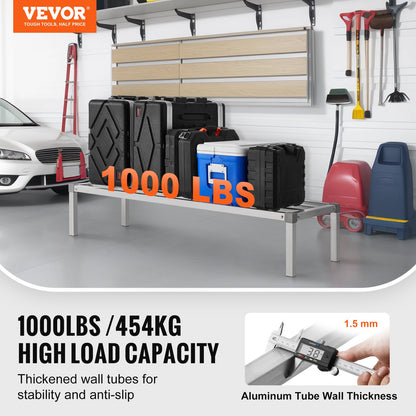 Aluminum Dunnage Rack, 60” x 20” Commercial Food Floor Rack, 12” Off the Floor, 1000 lbs Capacity All-Welded Aluminum Storage Rack, for Storage in Restaurants, Kitchens, Garages and Vehicles