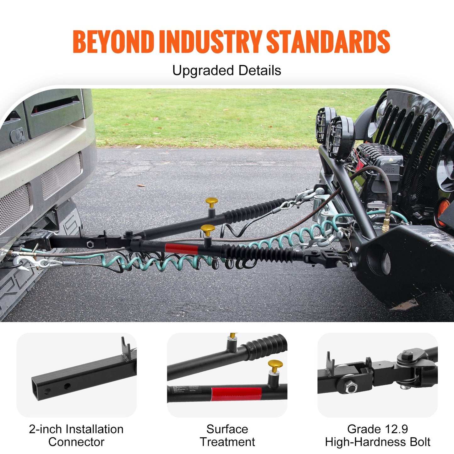 Tow Bar, 10000 lbs Towing Capacity with Ropes, Powder-Coating Alloy Steel Bumper-Mounted Universal Towing Bar with Max 52 inches Telescopic Rod, Fits 2-inch Connector, for RV Car Trailer Truck