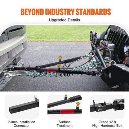 Tow Bar, 10000 lbs Towing Capacity with Ropes, Powder-Coating Alloy Steel Bumper-Mounted Universal Towing Bar with Max 52 inches Telescopic Rod, Fits 2-inch Connector, for RV Car Trailer Truck