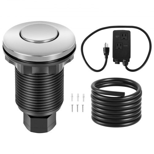 Garbage Disposal Air Switch Kit, Dual Outlet Sink Top Air Switch for Food Waste Disposal, 2.5-inch Brushed Nickel Stainless Steel ON/OFF Air Push Button, Suitable for Stainless Steel Countertops