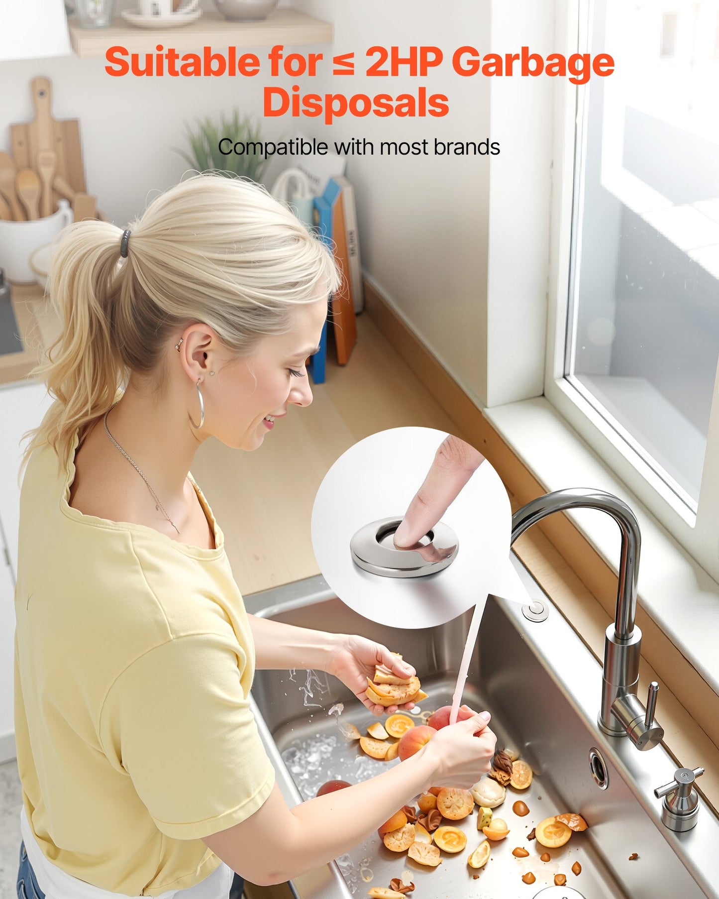 Garbage Disposal Air Switch Kit, Dual Outlet Sink Top Air Switch for Food Waste Disposal, 2.5-inch Brushed Nickel Stainless Steel ON/OFF Air Push Button, Suitable for Stainless Steel Countertops
