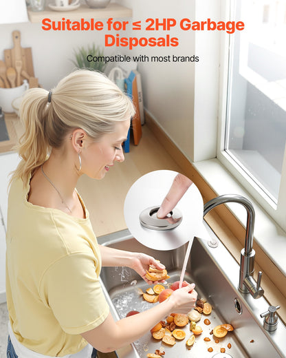 Garbage Disposal Air Switch Kit, Dual Outlet Sink Top Air Switch for Food Waste Disposal, 2.5-inch Brushed Nickel Stainless Steel ON/OFF Air Push Button, Suitable for Stainless Steel Countertops