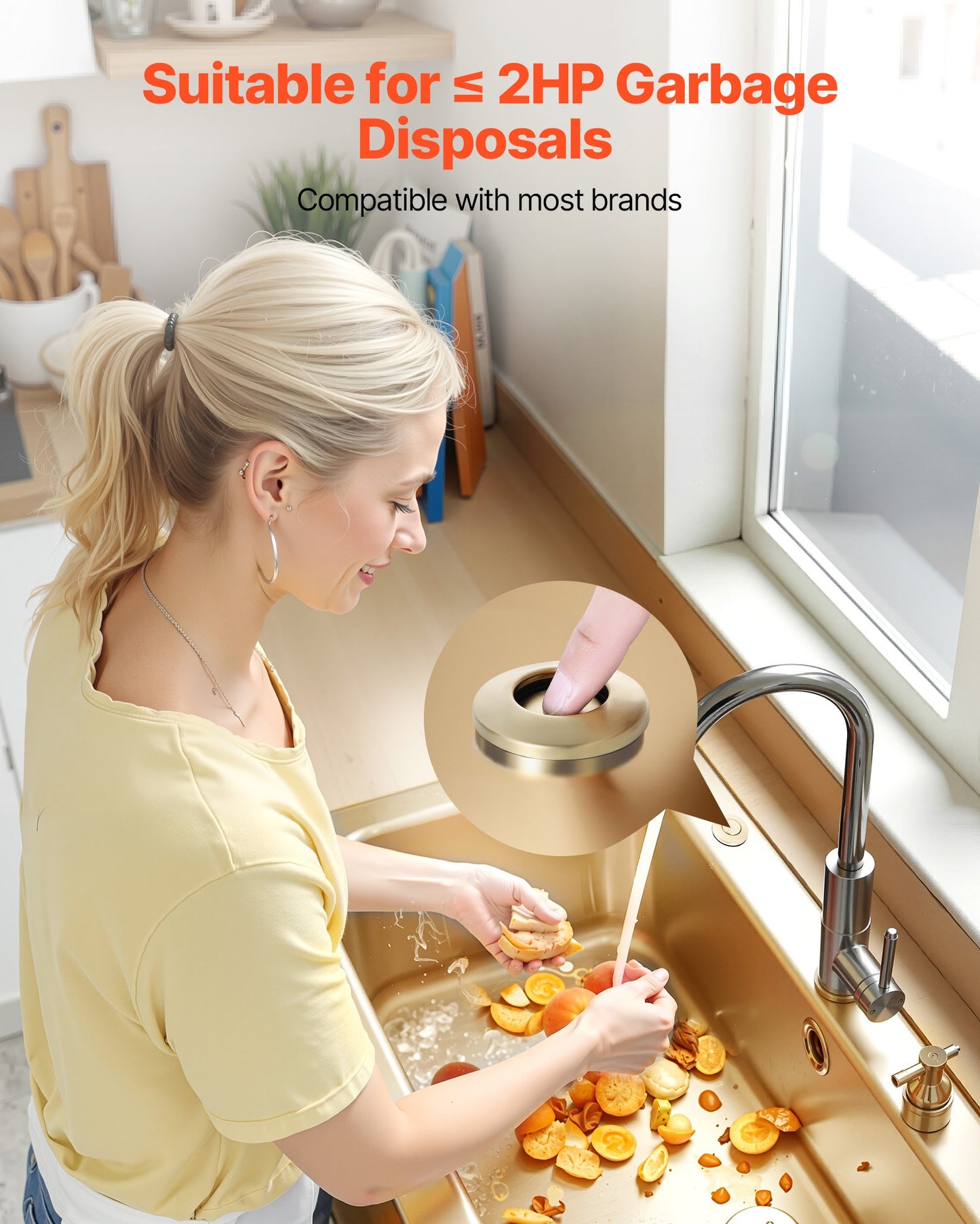 Garbage Disposal Air Switch Kit, 2.5" Sink Top Air Switch for Food Waste Disposal, Brushed Gold Stainless Steel ON/OFF Air Button for Waste Disposer - Suitable for Stainless Steel Countertops
