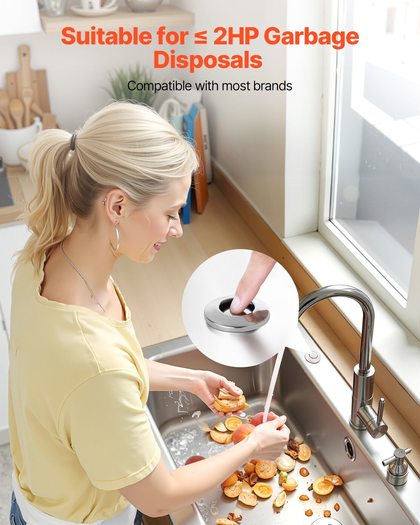 Garbage Disposal Air Switch Kit, Dual Outlet Sink Top Air Switch for Food Waste Disposal, 2.5-inch Chrome-Plated Stainless Steel ON/OFF Air Push Button, Suitable for Stainless Steel Countertops
