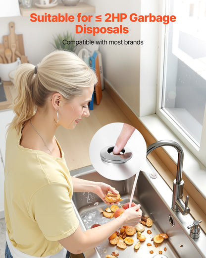 Garbage Disposal Air Switch Kit, Dual Outlet Sink Top Air Switch for Food Waste Disposal, 2.5-inch Chrome-Plated Stainless Steel ON/OFF Air Push Button, Suitable for Stainless Steel Countertops