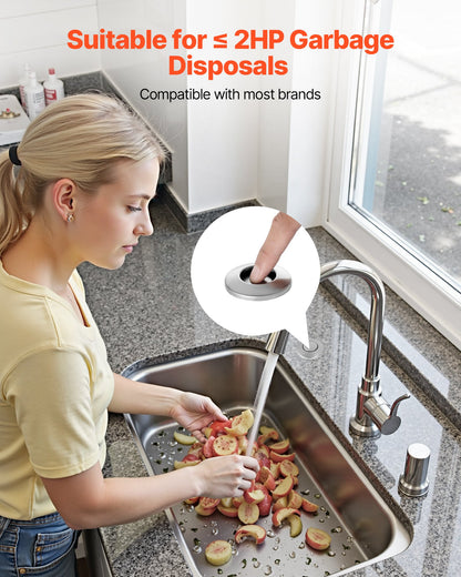 Garbage Disposal Air Switch Kit, 3.5" Long Sink Top Air Switch for Food Waste Disposal, Brushed Silver Stainless Steel ON/OFF Air Push Button for Granite, Marble, and Quartz Countertops