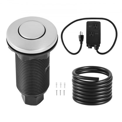 Garbage Disposal Air Switch Kit, Dual Outlet Sink Top Air Switch for Food Waste Disposal, 3.5-inch Long Brushed Silver Stainless Steel ON/OFF Air Button for Granite, Marble, Quartz Countertops