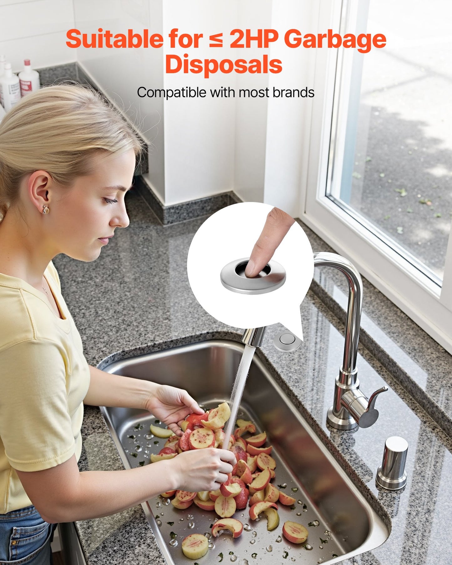 Garbage Disposal Air Switch Kit, Dual Outlet Sink Top Air Switch for Food Waste Disposal, 3.5-inch Long Brushed Silver Stainless Steel ON/OFF Air Button for Granite, Marble, Quartz Countertops