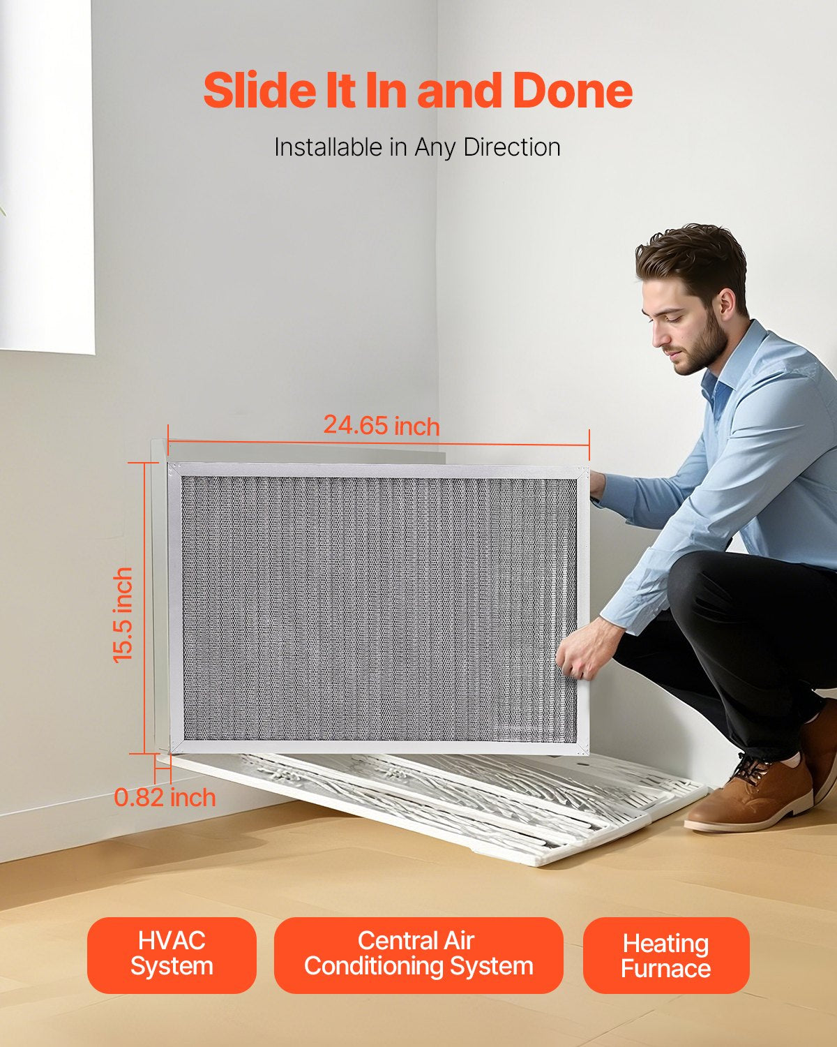 Electrostatic Air Filter, 16x25x1 inch Washable & Reusable Aluminum AC/HVAC Furnace Filter, MERV 8 Long Lifetime,Home or Office (Actual Size: 15.5 x 24.65 x 0.82 in)