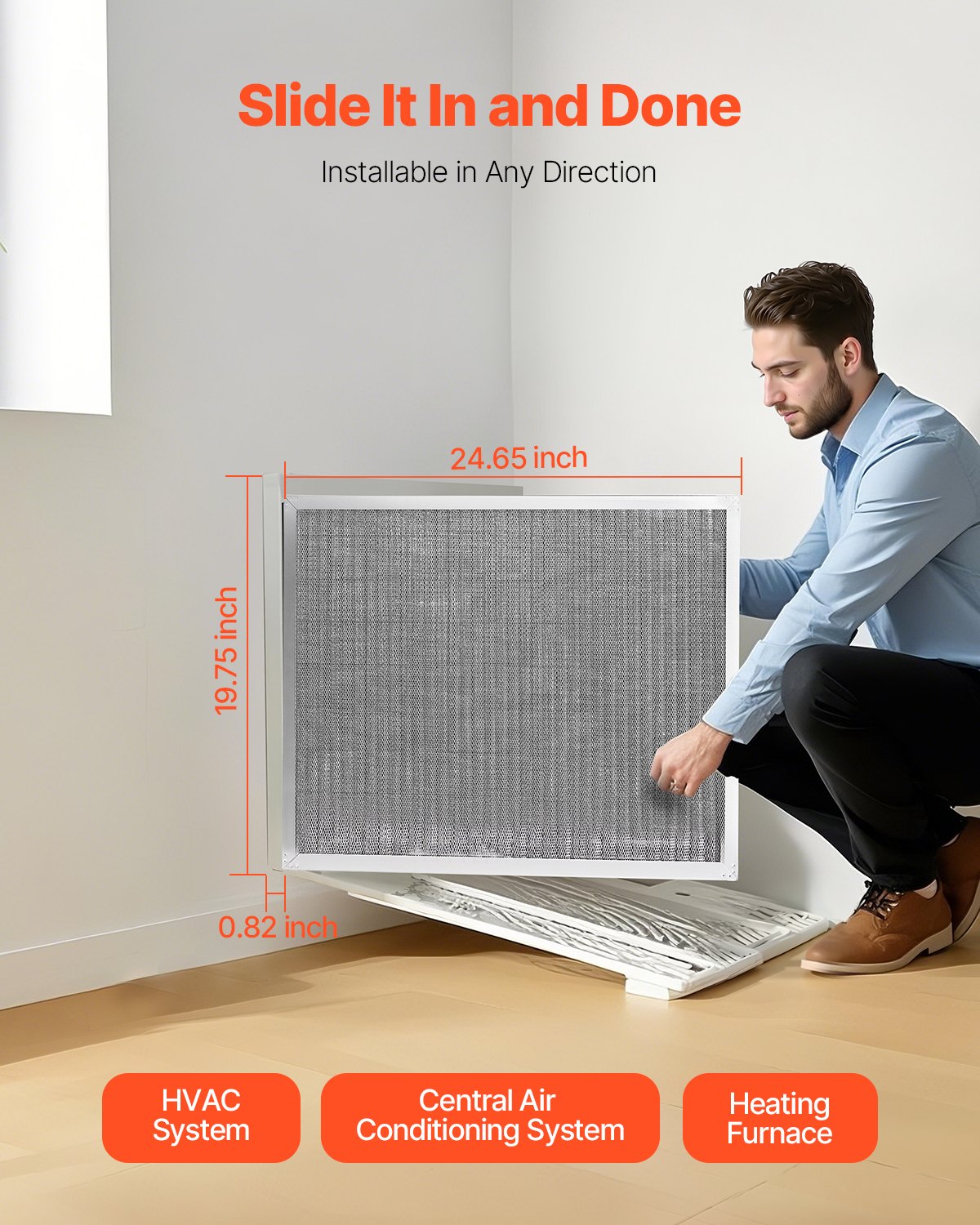 Electrostatic Air Filter, 20x25x1 inch Washable & Reusable Aluminum AC/HVAC Furnace Filter, MERV 8 Long Lifetime, Home or Office (Actual Size: 19.75 x 24.65 x 0.82 in)
