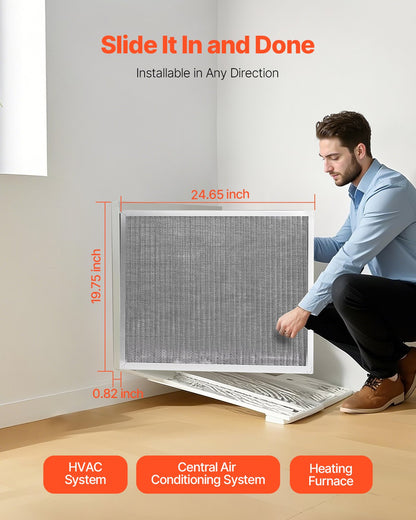 Electrostatic Air Filter, 20x25x1 inch Washable & Reusable Aluminum AC/HVAC Furnace Filter, MERV 8 Long Lifetime, Home or Office (Actual Size: 19.75 x 24.65 x 0.82 in)