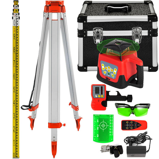 Green Rotary Laser Level Kit med justerbart stativ och 5M stav, 500M räckvidd, 360 graders roterande skanning, självnivellerande lasernivåsystemsats, för byggprojektion