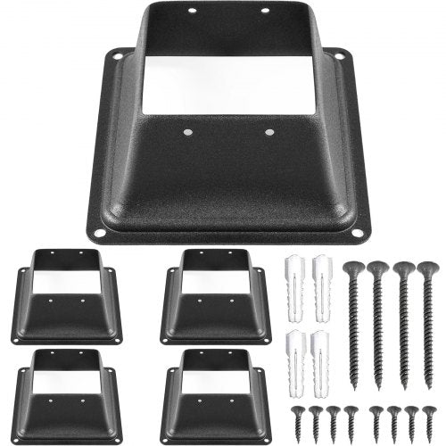 Deck Post Base 5 PCS Post Base Skirt 4x4\" (Actual 3.38x3.38\") Post Support Flange 2.5LBS Deck Post Skirt Black Powder-Coated Decking Post Base with Thick Steel for Deck Supports Porch Railings