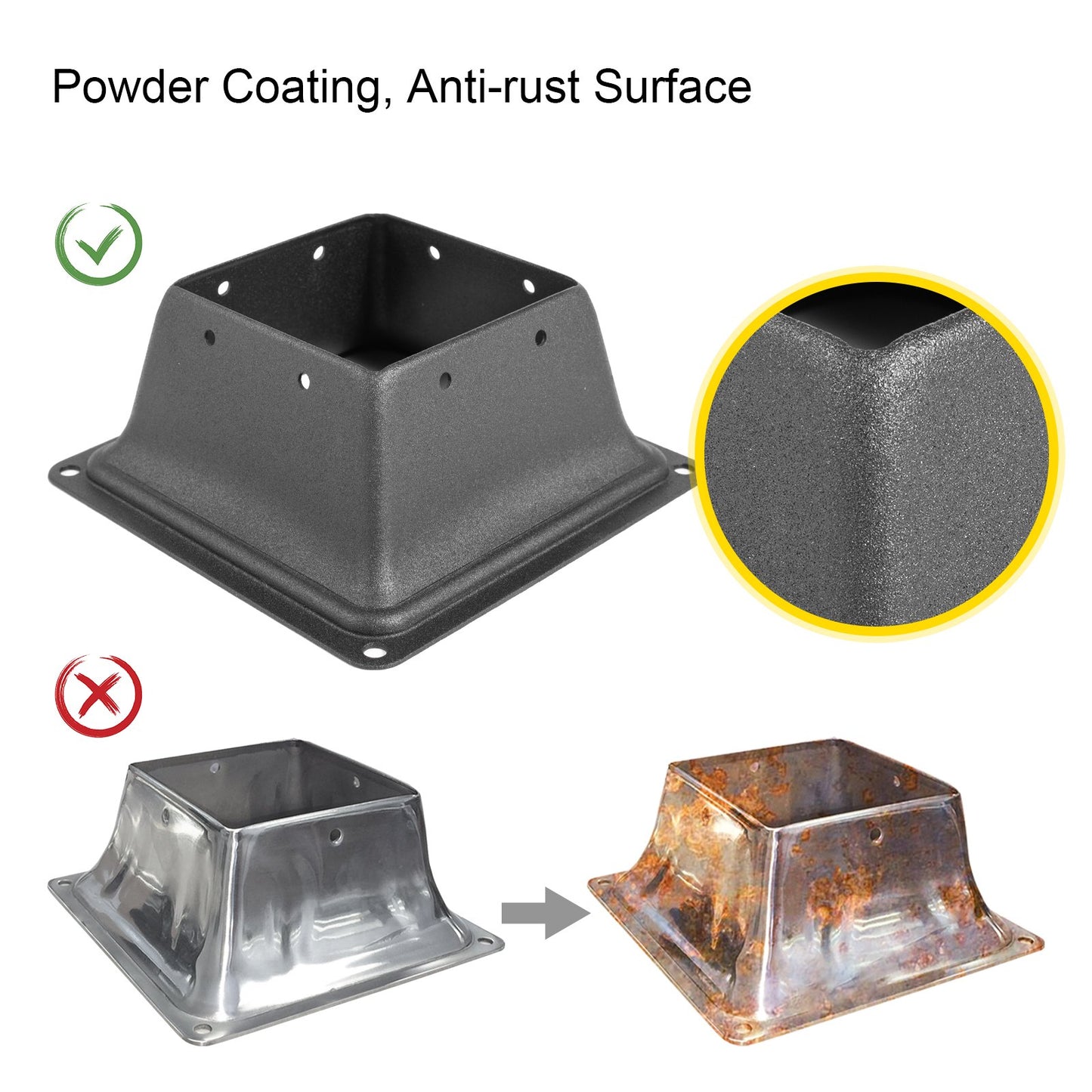 Deck Post Base 5 PCS Post Base Skirt 4x4\" (Actual 3.38x3.38\") Post Support Flange 2.5LBS Deck Post Skirt Black Powder-Coated Decking Post Base with Thick Steel for Deck Supports Porch Railings