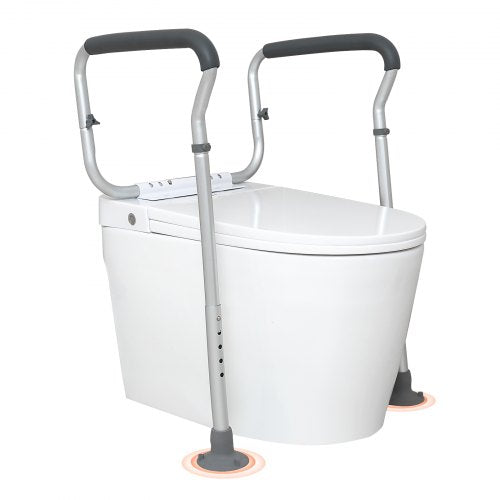 Toilet Safety Rail, Bathroom Toilet Seat Frame, Adjustable Width & Height Fit Most Toilets, Supports 300lbs, Toilet Handles Grab Bars with Padded Armrests for Handicap, Disabled, Seniors
