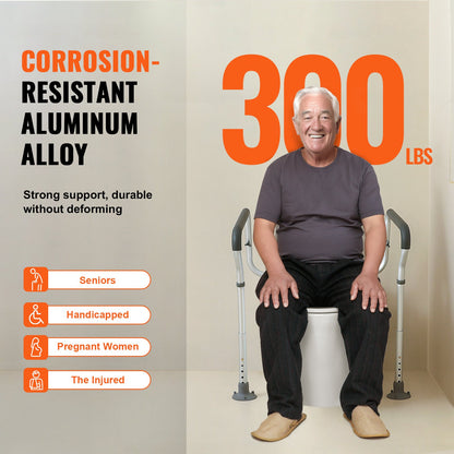 Haltegriff für die Toilette, Gestell für Toilettensitz, verstellbare Breite und Höhe, passend für die meisten Toiletten, trägt 300 kg, Toilettenhaltegriff mit gepolsterten Armlehnen für Behinderte, Senioren