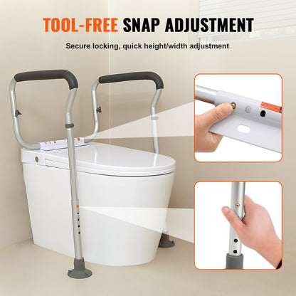 Toilet Safety Rail, Bathroom Toilet Seat Frame, Adjustable Width & Height Fit Most Toilets, Supports 300lbs, Toilet Handles Grab Bars with Padded Armrests for Handicap, Disabled, Seniors