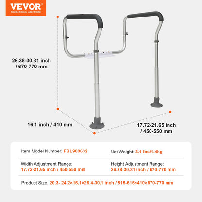Toilet Safety Rail, Bathroom Toilet Seat Frame, Adjustable Width & Height Fit Most Toilets, Supports 300lbs, Toilet Handles Grab Bars with Padded Armrests for Handicap, Disabled, Seniors