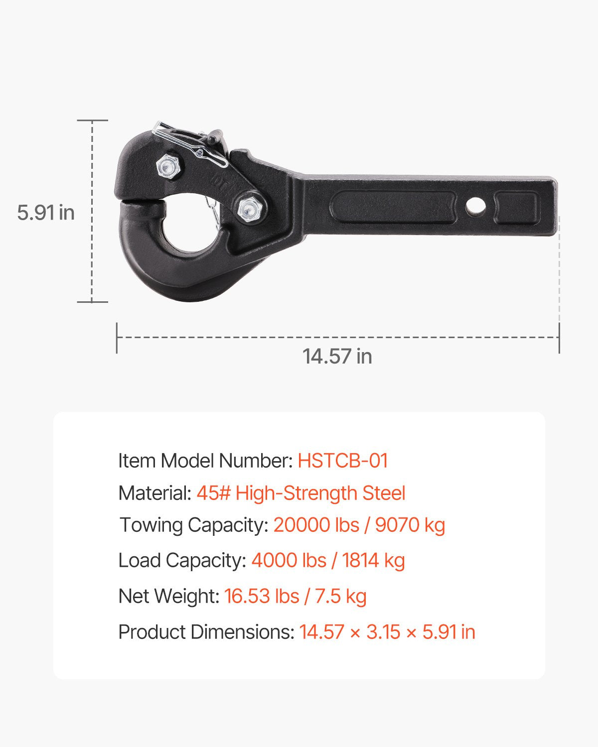 Bolzenkupplung, 2 Zoll, Empfängerhaken, 2,5-3 Zoll, Lünettenring, 20000 lbs