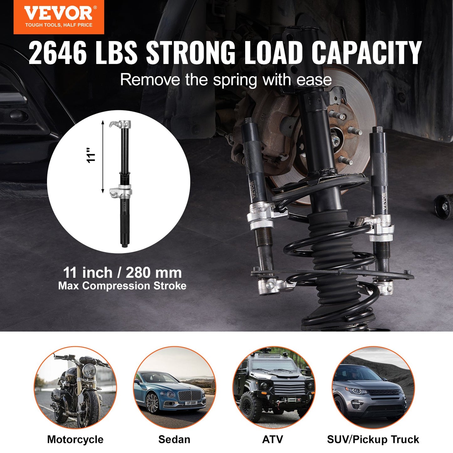 Coil Spring Compressor Tool, 2pcs Heavy Duty Macpherson Spring Compressor Set, 2646 lbs Spring Compressor with Safety Bracket and Carrying Case, for Car Truck ATV UTV