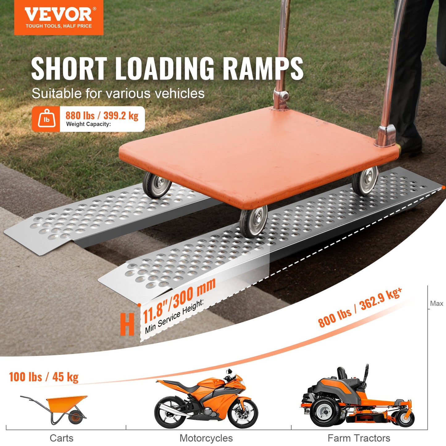 47.2" x 8.5" Aluminum Ramps 880 LBS Capacity Cargo Ramps 2PCS
