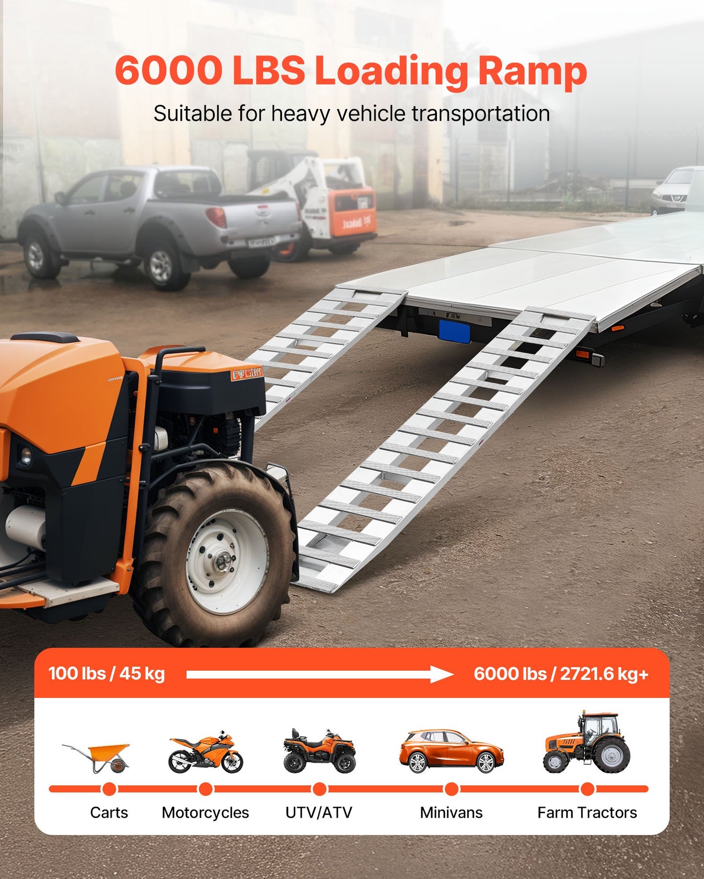 Loading Ramps, 2 Pcs 94 x 15 in, Durable Aluminum and Heavy-Duty Trailer Ramp Set with 16 Anti-Slip Plates, 6000 Lbs Combined Capacity, for Carts, Farm Tractors, ATVs, Lawn Mowers, Motorcycles